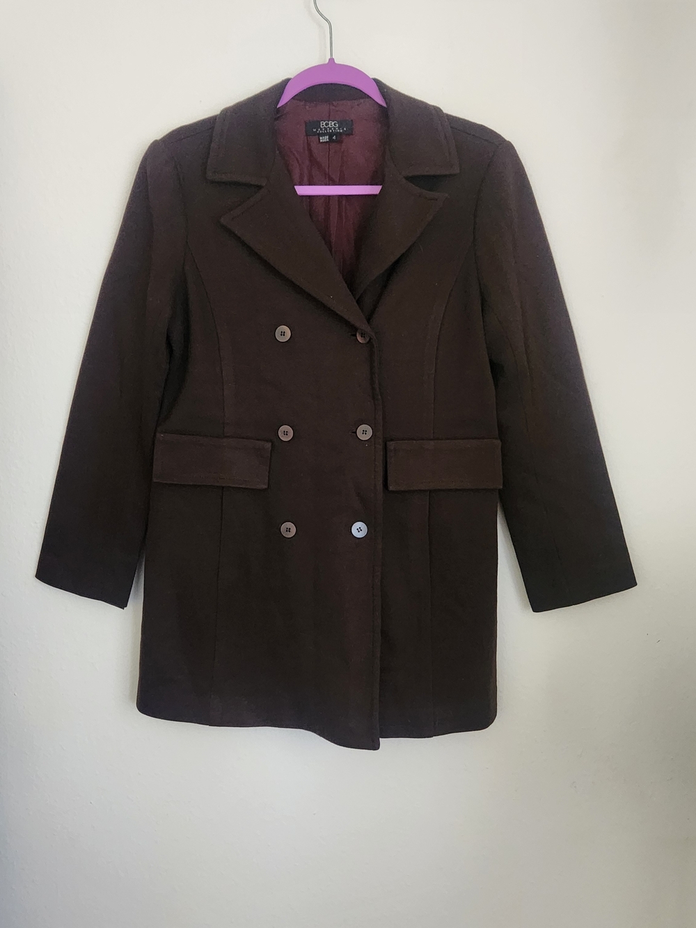 BCBG Double-Breasted Dark Brown Pea Coat